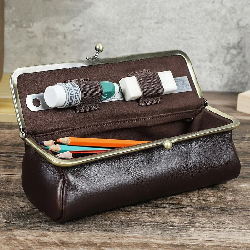 

Новый кожаный креативный пенал ручной работы большой емкости, высококачественный многофункциональный ящик для хранения канцелярских принадлежностей