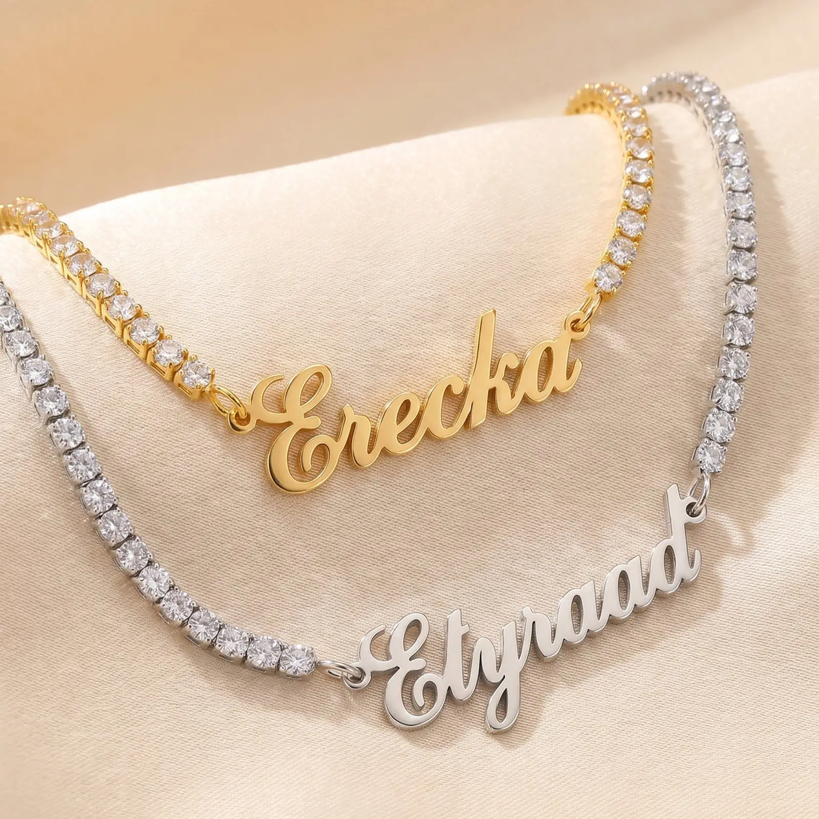 Custom Name Tennis Chain Necklace for Women Zircon Iced Out Chain Necklaces Personalized Stainless Steel Choker Jewelry Gift