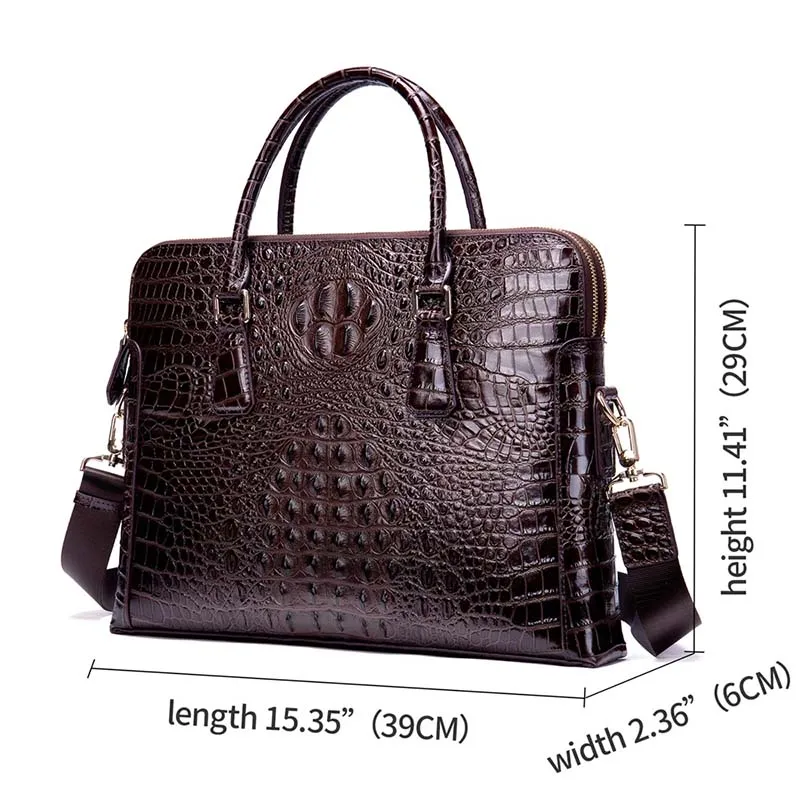 Sac à main d'affaires en cuir de vachette pour homme, étui Bombes, motif crocodile, cuir véritable, ordinateur portable 14 ", sac de bureau pour homme, noir, nouvelle marque