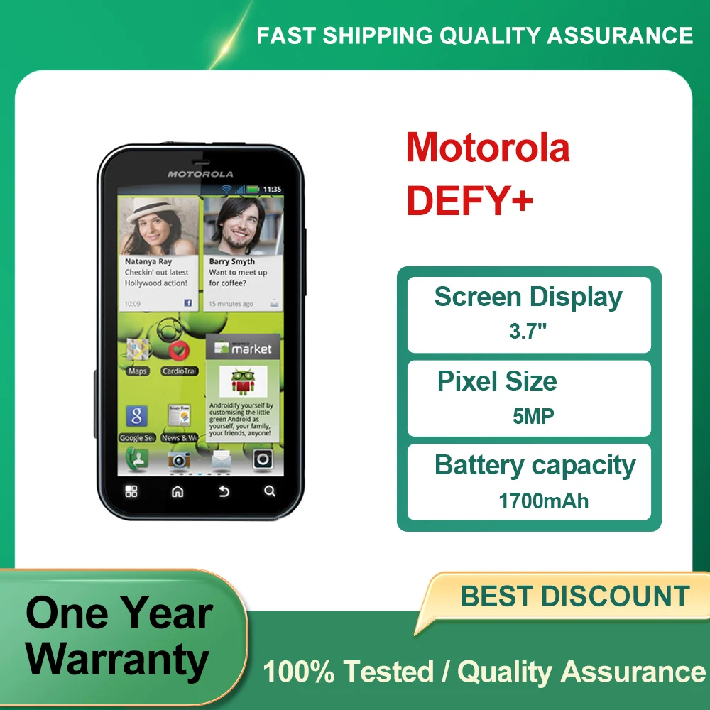 리퍼브 상품, 잠금 해제된 모토로라 DEFY+ MB526 오리지널 안드로이드 2.3 블루투스 5MP 3.7인치 휴대폰 2G/3G 양호한 상태