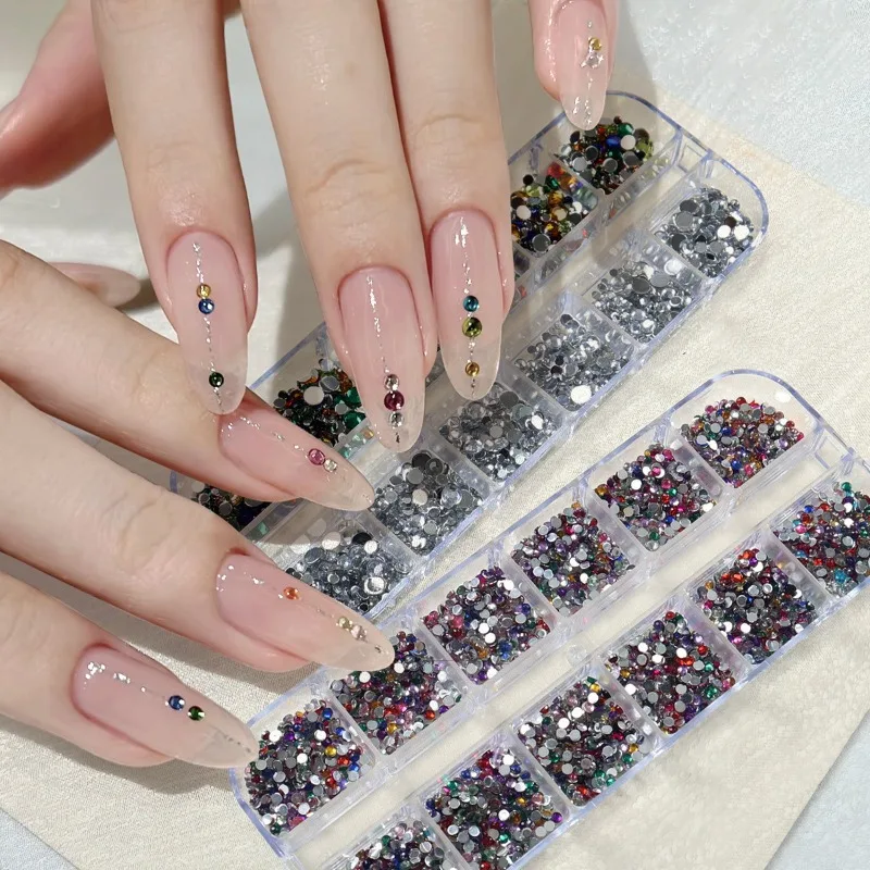 12 Grids Colorful Popular Y2K AestheticNail Art Rhinestone Flat Resin Glitter DIYNail Ornaments Nail Synthetic GemstoneNail A
