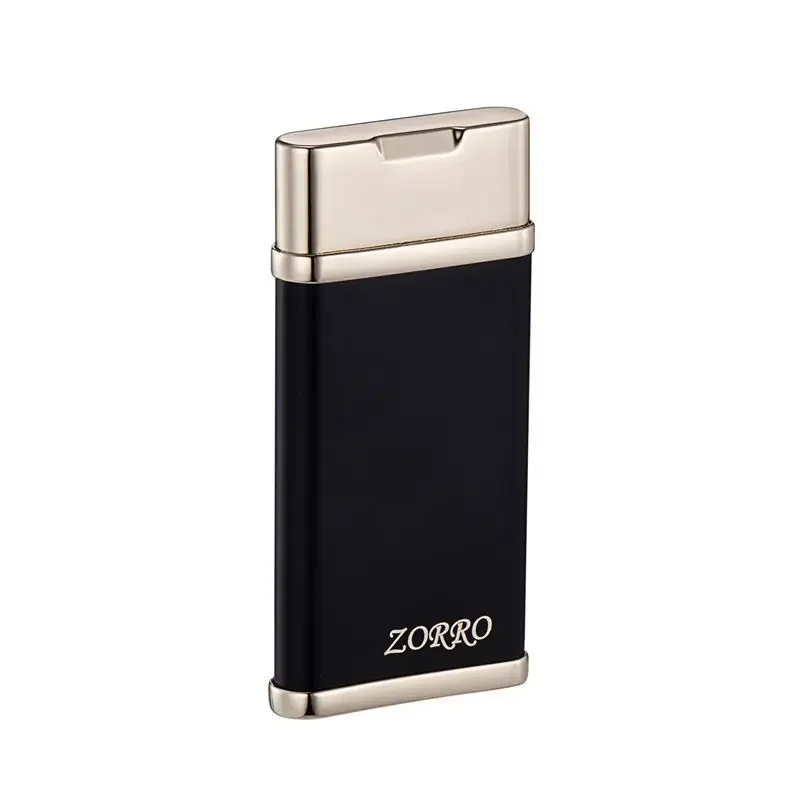 New  Zorro Ultra Thin High End Cigarette Gas Lighter Unusual Creative Metal Torch Turbine Windproof Blue Butane Cigar Lighter