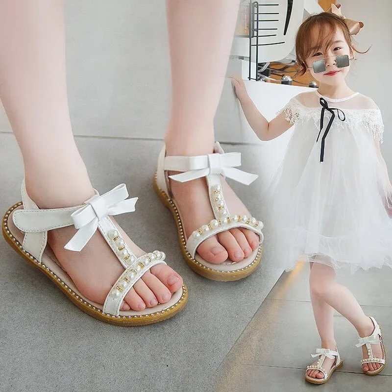 Newest Girls Sandals Beading Sweet Kids Summer Sandals Princess Fashion Cute Soft Children's Beach Shoes 21-30
