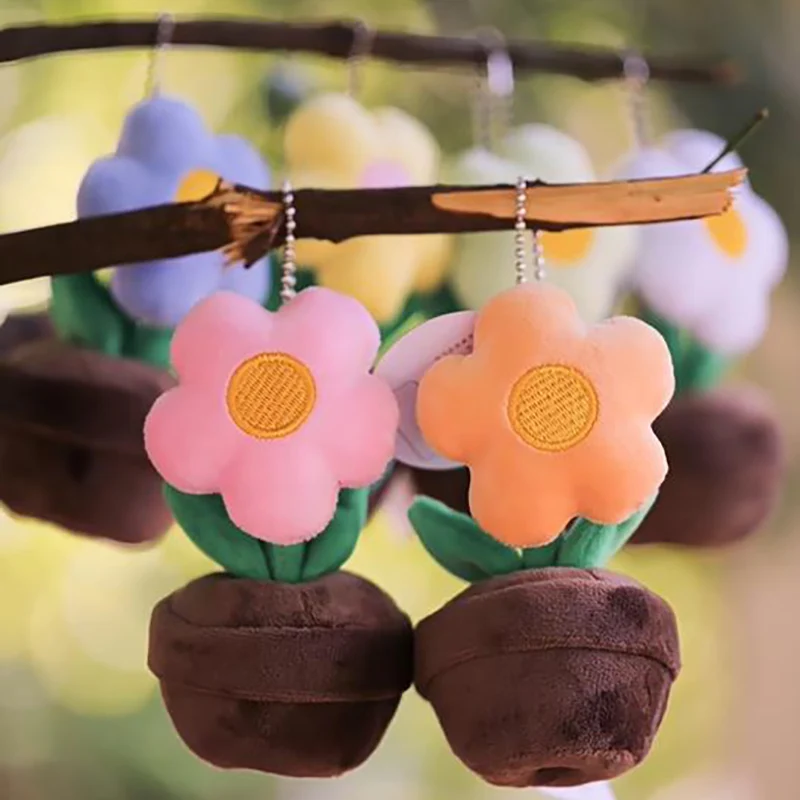 Lifelike Flower Plush Stuffed Toys Funny Soft Keychain Pendant Creative Plants Potted Flowers  Bouquet For Kids Birthday Gift