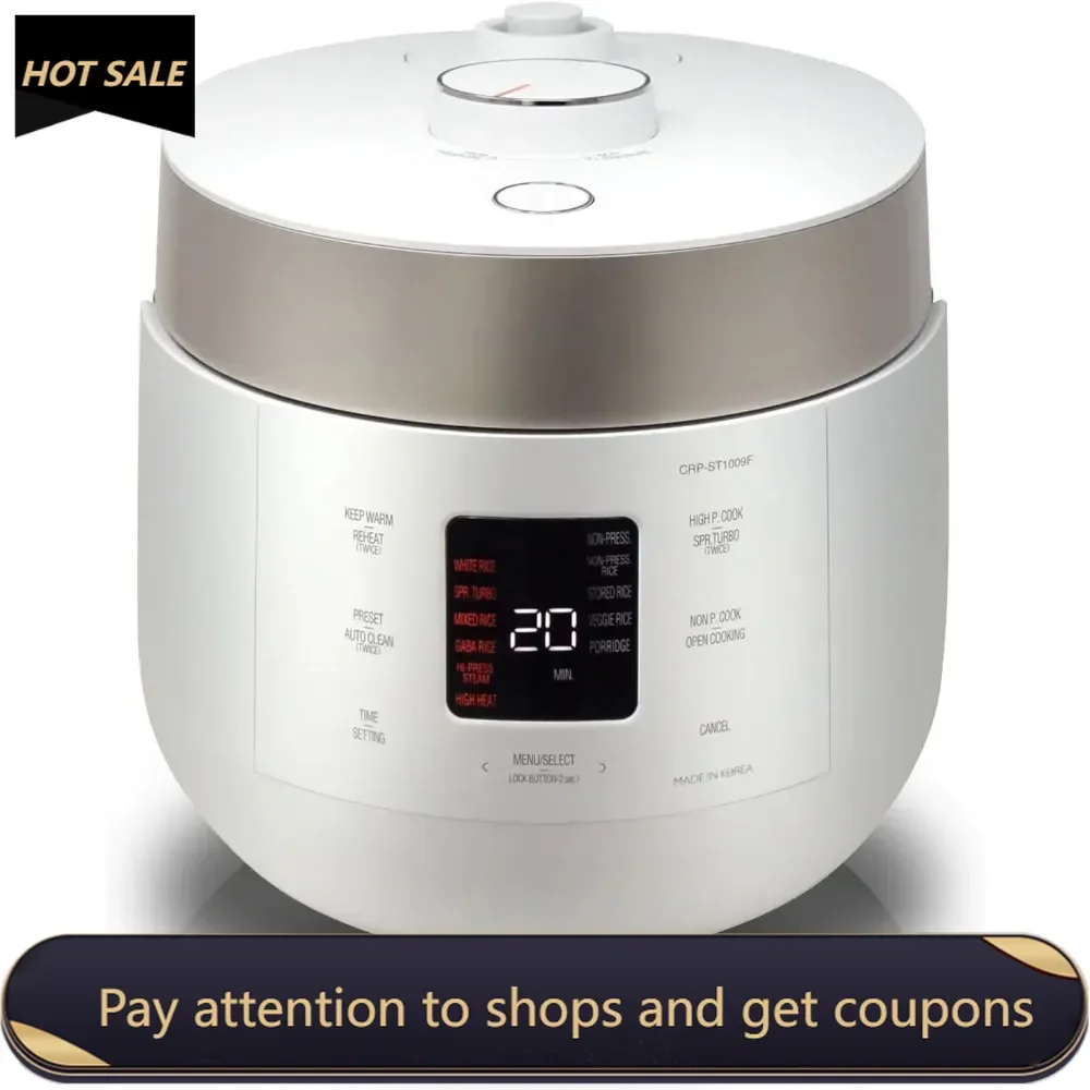 

10-Cup (Uncooked) / 20-Cup (Cooked) Twin Pressure Rice Cooker &Warmer with Nonstick Inner Pot，16 Menu Options，Auto Clean (White)