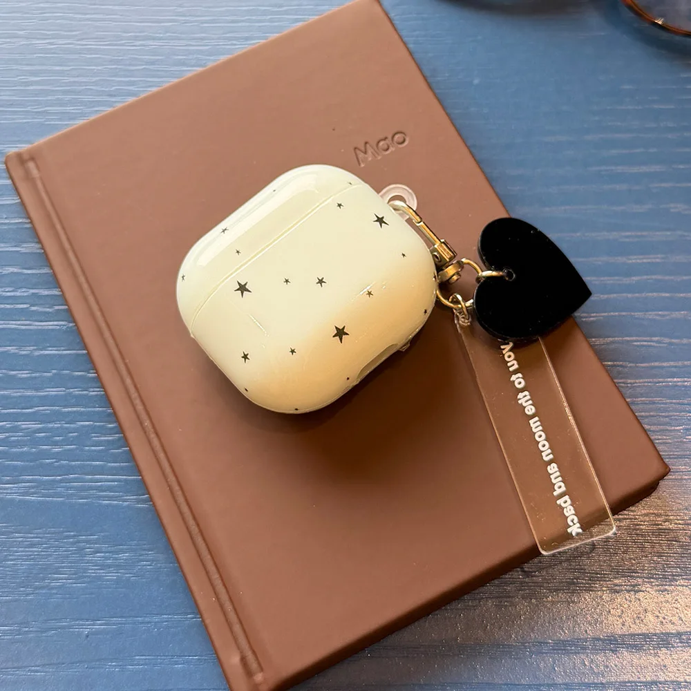 Cute Simple Black Star Pattern Mint Blue Silicone Earphone Case For AirPods 1 2 3 4 Pro 2 3 Soft Cover With Pendant Lanyard