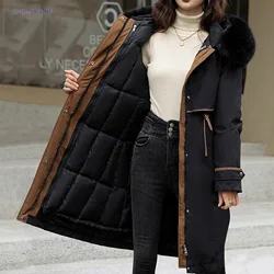 Chaqueta de algodón de longitud media para mujer de estilo coreano, chaquetas con capucha para mujer, abrigos de algodón de longitud media para oficina, Parkas de lana cálidas