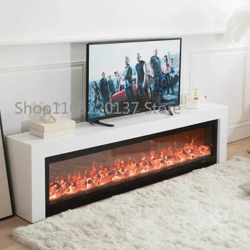 Slate Fireplace TV Cabinet Minimalist Background Wall Solid Wood Floor Cabinet Simulation Flame False Fire Living Room Heating