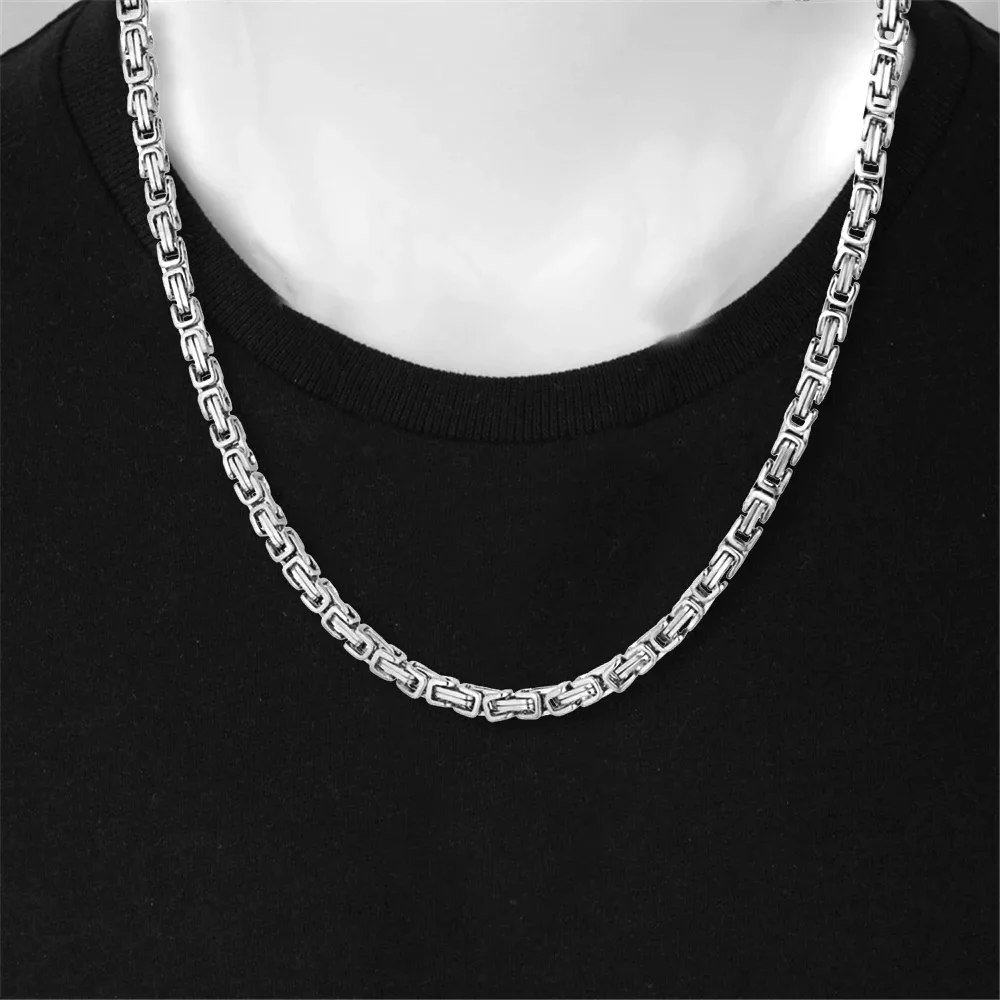 Punk Byzantine Chain Necklace Wholesale 4mm Silver Color Stainless Steel Box Chains For Women Men Fashion Vintage Jewelry Gift