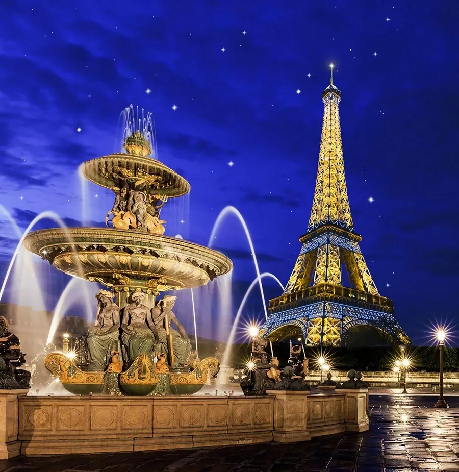 

Paris louvre Eiffel Tower Fountain Gold Night Square Garden backdrops computer print scenic Photography Studio Backgrounds