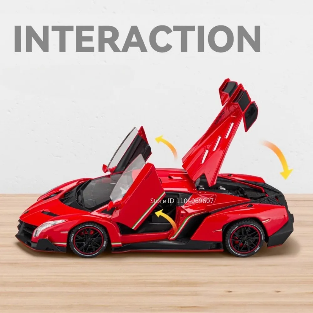 1:24 Skala Veneno Sportowy model samochodu Zabawka Metalowe odlewane drzwi Otwarte Amortyzacja Wstrząsów Światło Dźwięk Modele pojazdów Kolekcja Prezenty