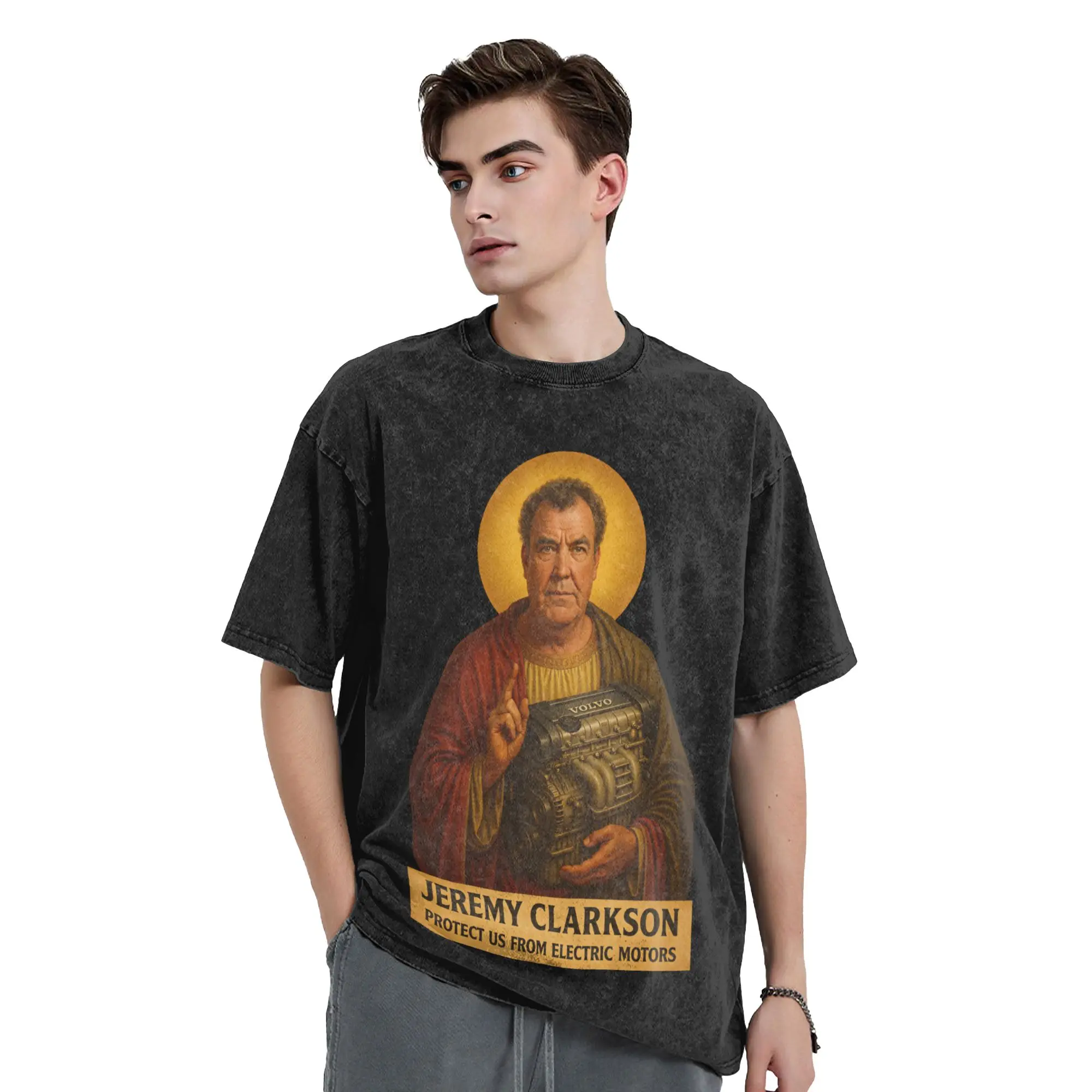 Jeremy Clarkson Protect Us From Electric Motors Washed T Shirt Streetwear T-Shirts Tees for Men Women Cotton Harajuku Printed