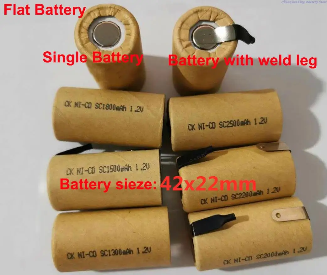 ALLCCX Ni-Cd, Ni-Mh SC battery 1.2V 2000mAh, 2200mAh, 2500mAh, 3000mAh, Single battery, Flat or with Weld Leg