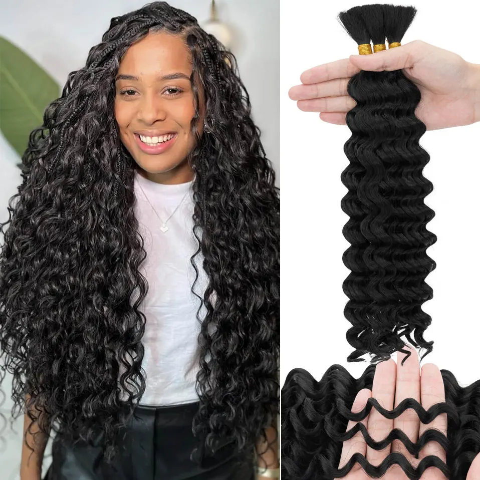 S-noilite Human Boho Braiding Hair Deep Wave Bulk Boho Hair for Braiding Curly Bundles Human Hair for Boho Braids Hair Extension