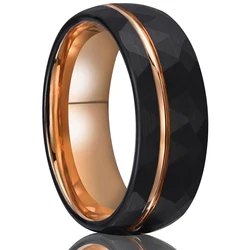 Black Tungsten Carbide Ring Luxury Couple Wedding Ring 8mm Hammered Comfortable to Wear Anniversary Gift for You