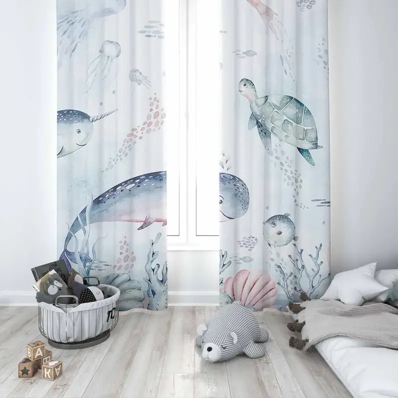 Ocean Animals Nursery Curtain Kids Bedroom Curtains Black Out Nursery Decor Baby Room Curtains Bedroom Living Room Curtains