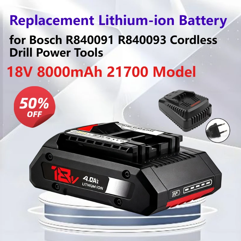 18V 8000mAh 21700 Model Replacement Lithium-ion Battery for Bosch R840091 R840093 Cordless Drill Power Tools
