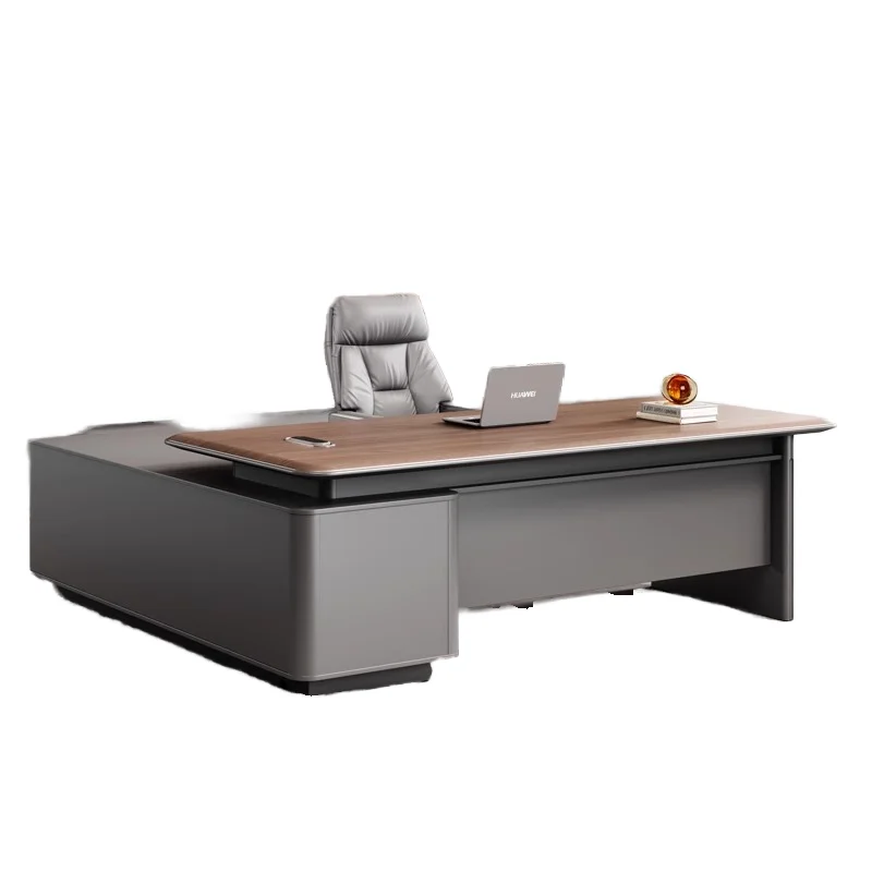 Modern Light Luxury Modular Executive Desk and Chair Set with File Drawer Storage Wooden Side Cabinet & Bookcase Combination