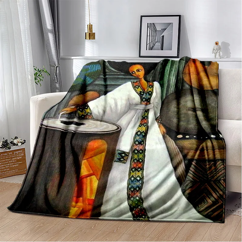 

Ethiopian Painting Art Africa Blanket,Soft Throw Blanket for Home Bedroom Bed Sofa Picnic Travel Office Rest Cover Blanket Kids