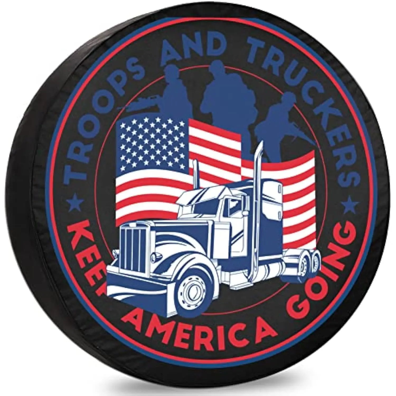 

Keep America Going Troops and Truckers Spare Tire Cover Weatherproof RV Trailer SUV Spare Wheel Protector