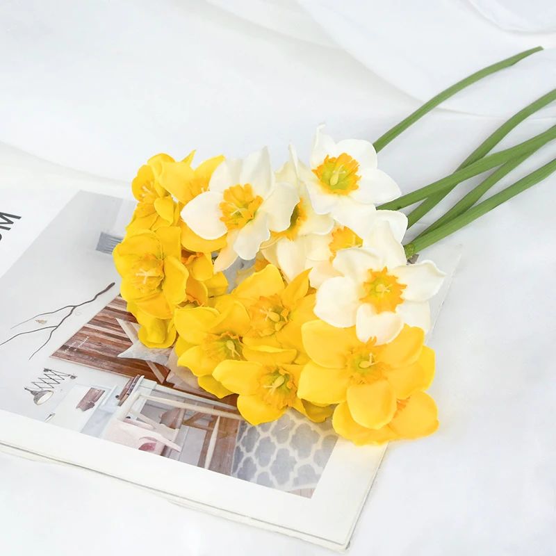 6Pcs Artificial Narcissus Flower Bouquet Home Garden Desktop Decor Daffodil Birthday Wedding Festival Party Decor Fake Flowers