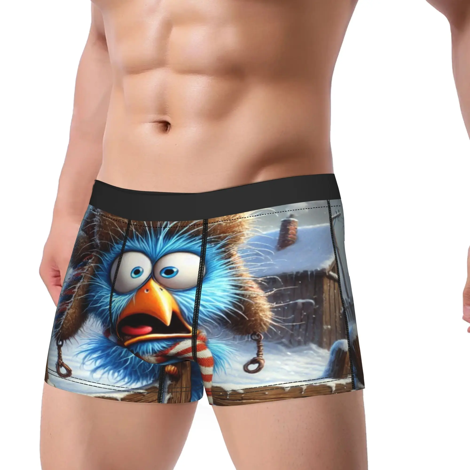 Winter Blue Bird Funny Cartoon Character  Underpants Homme Panties Men's Underwear Ventilate Shorts Boxer Briefs