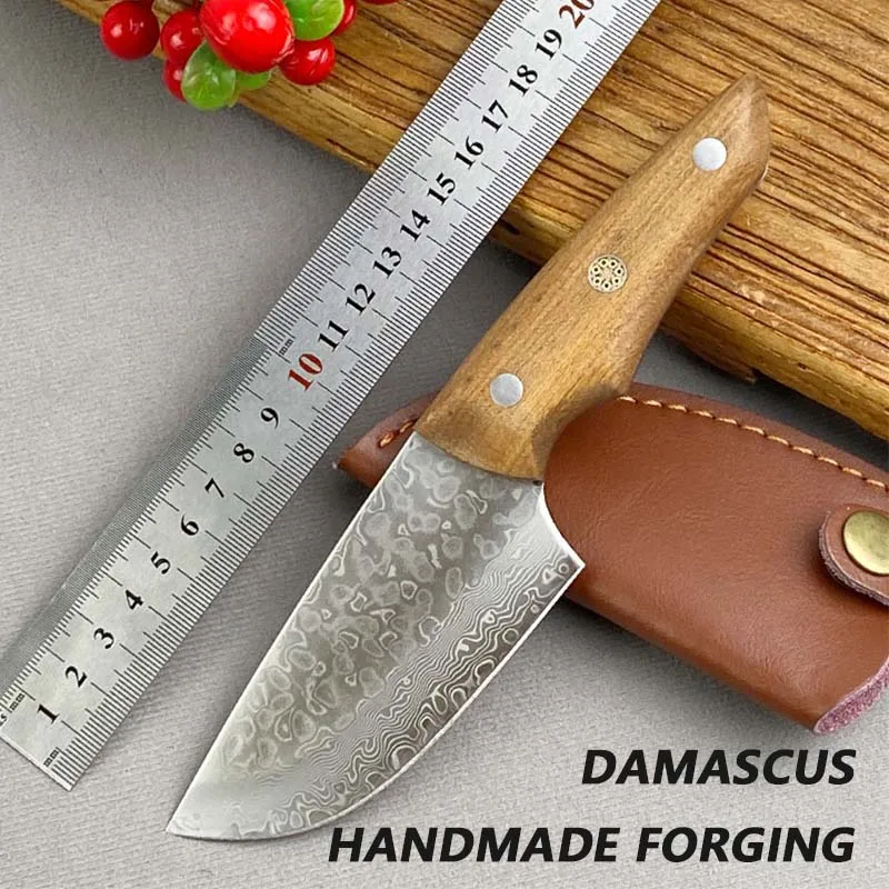 

Damascus steel, handle meat, household, outdoor camping barbecue, meat cutting, sharp, versatile, small straight knife
