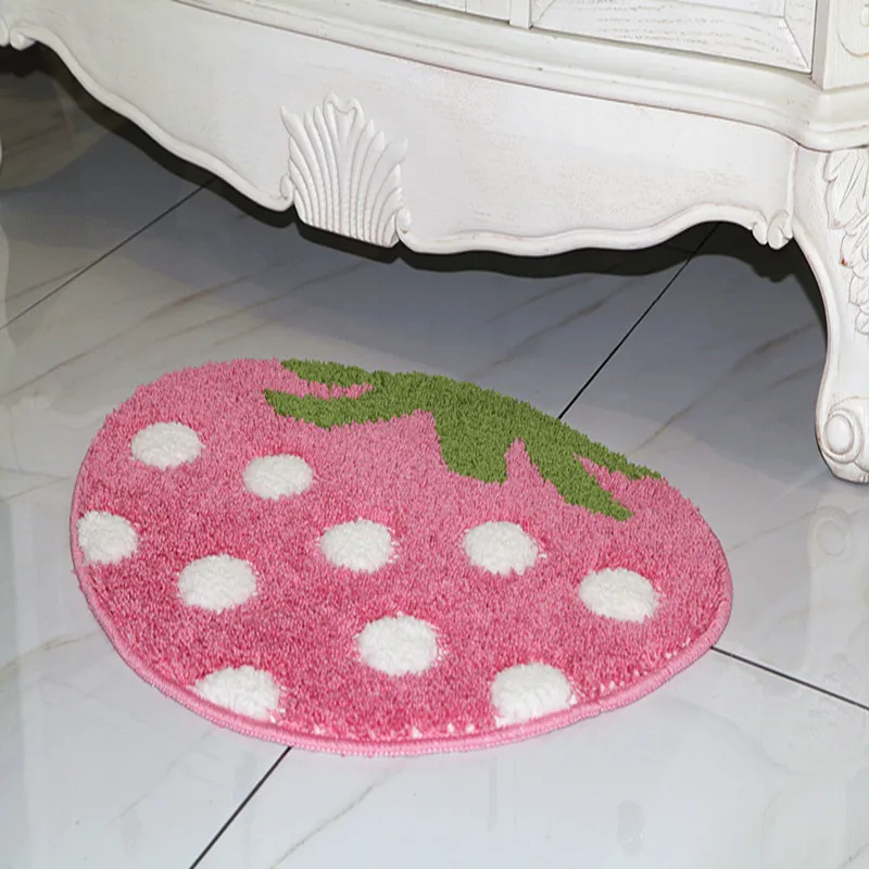 Cute Strawberry Rug Flocking Bath Mat Pink Sweet Girl Home Decor Carpet Bedroom Rug Non-slip Absorbent Hallway Entrance Door Mat