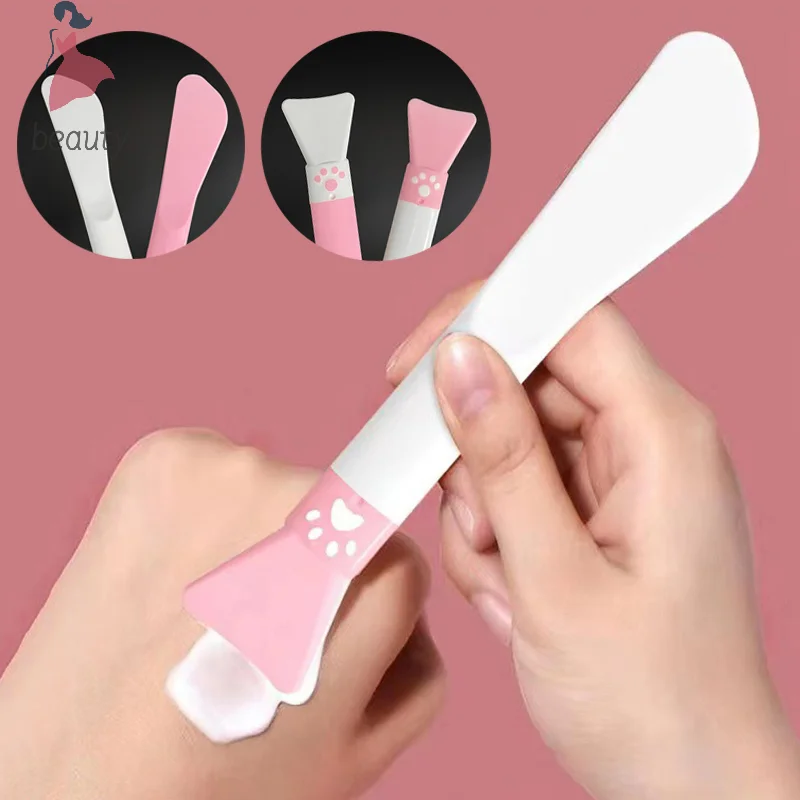 Brosse de masque facial en silicone à double tête avec grattoir intégré, anciers d'arrête de boue, outil de beauté bricolage, 2 en 1, mignon, utilisation pour les touristes