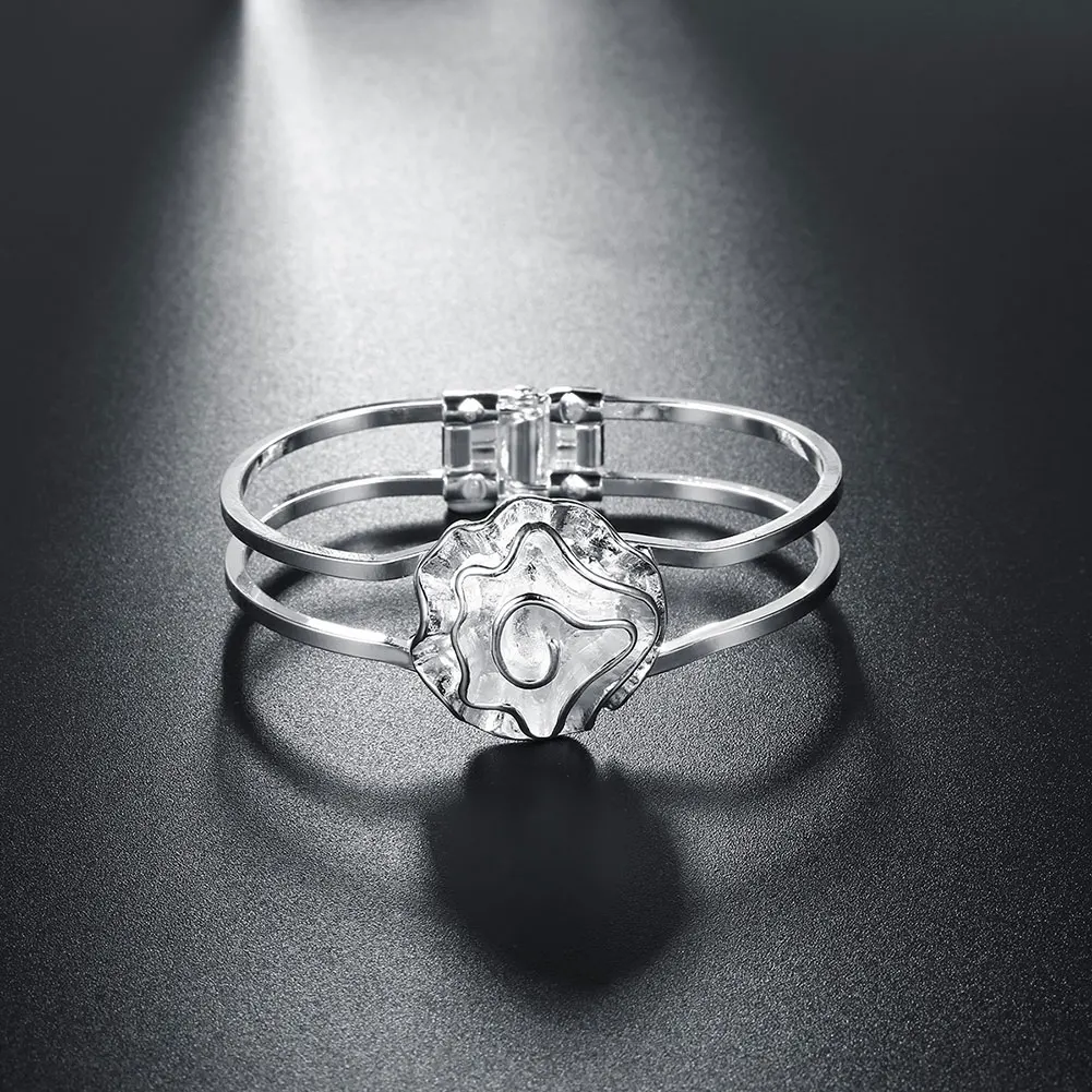

Charms Designer Jewelry Fine Rose Flower Bangles 925 Sterling Silver Cuff Bracelets For Women Fashion Wedding Party Holiday Gift