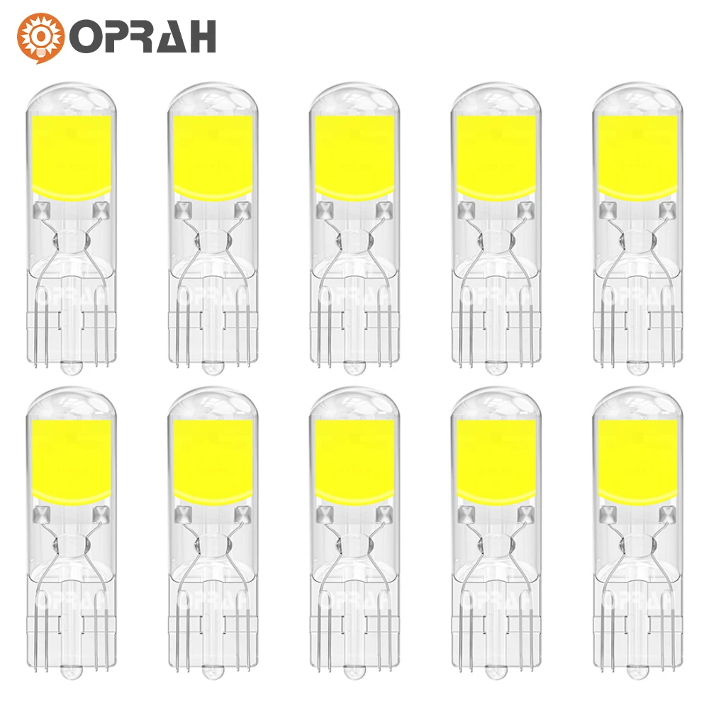 Oprah 10pcs T10 Led Bulbs W5W Sapphire COB Led Drive-Free Car Light Bulb Super Bright Wedge Dome Reading Lamp License Plate Lamp