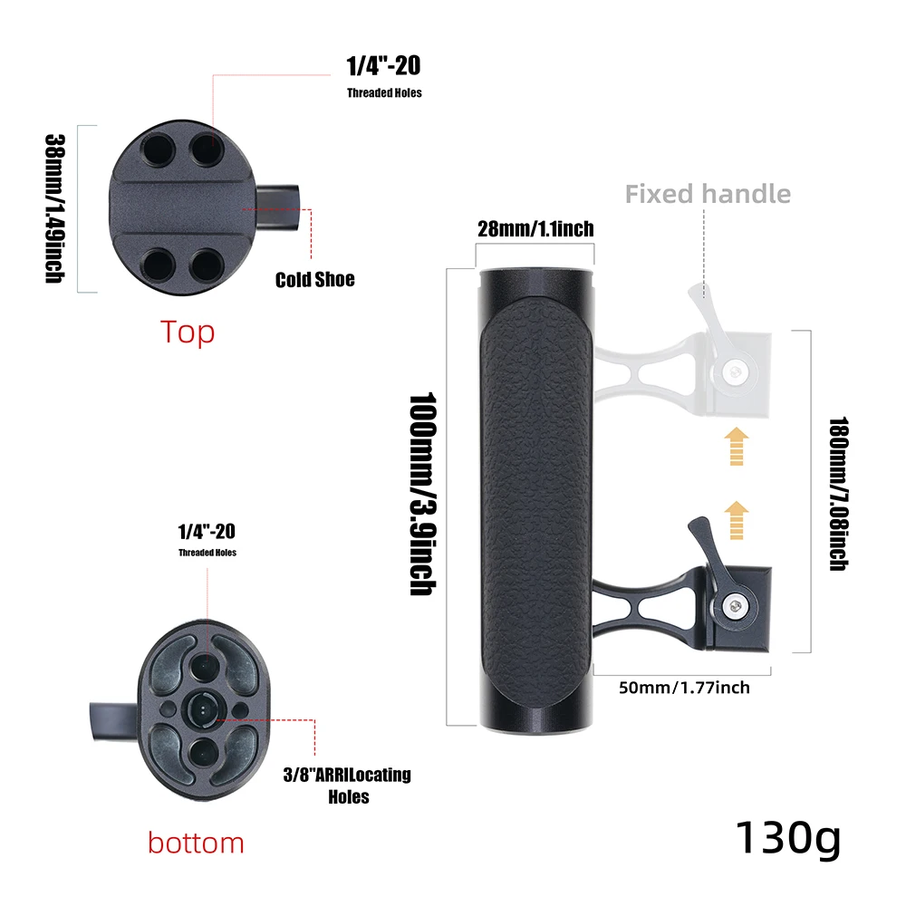 FOTGA Metal Side Handle Quick Release Rotating Side Handle Kit with Universal Slider For Cage Plate 360° Dual-direction Rotation