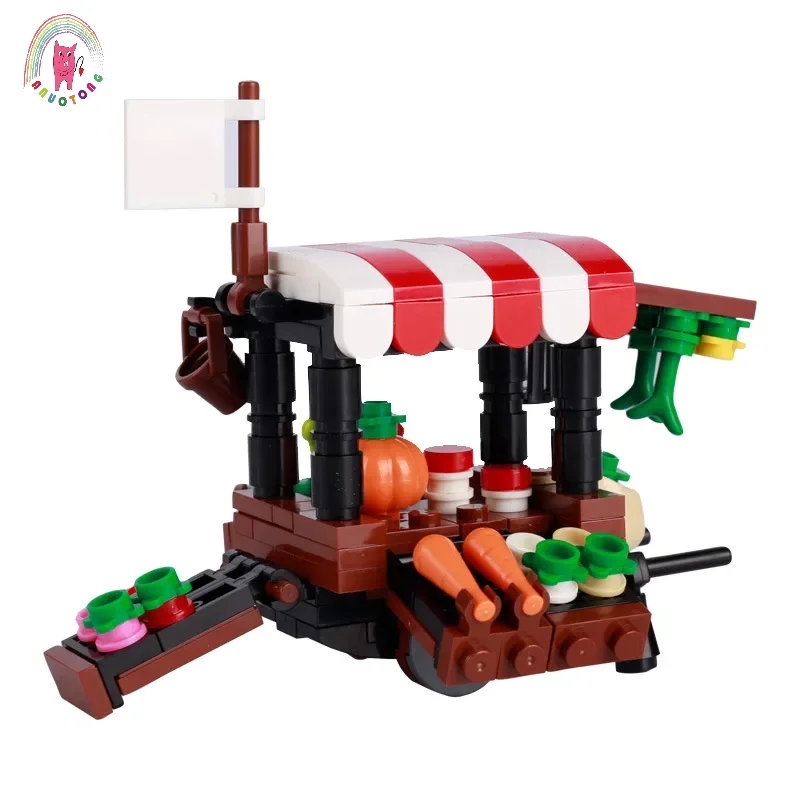 Building Block Accessories Seafood Stall Vegetable Car Food Announcement Board City Life Scene Model Bricks Kids Toys