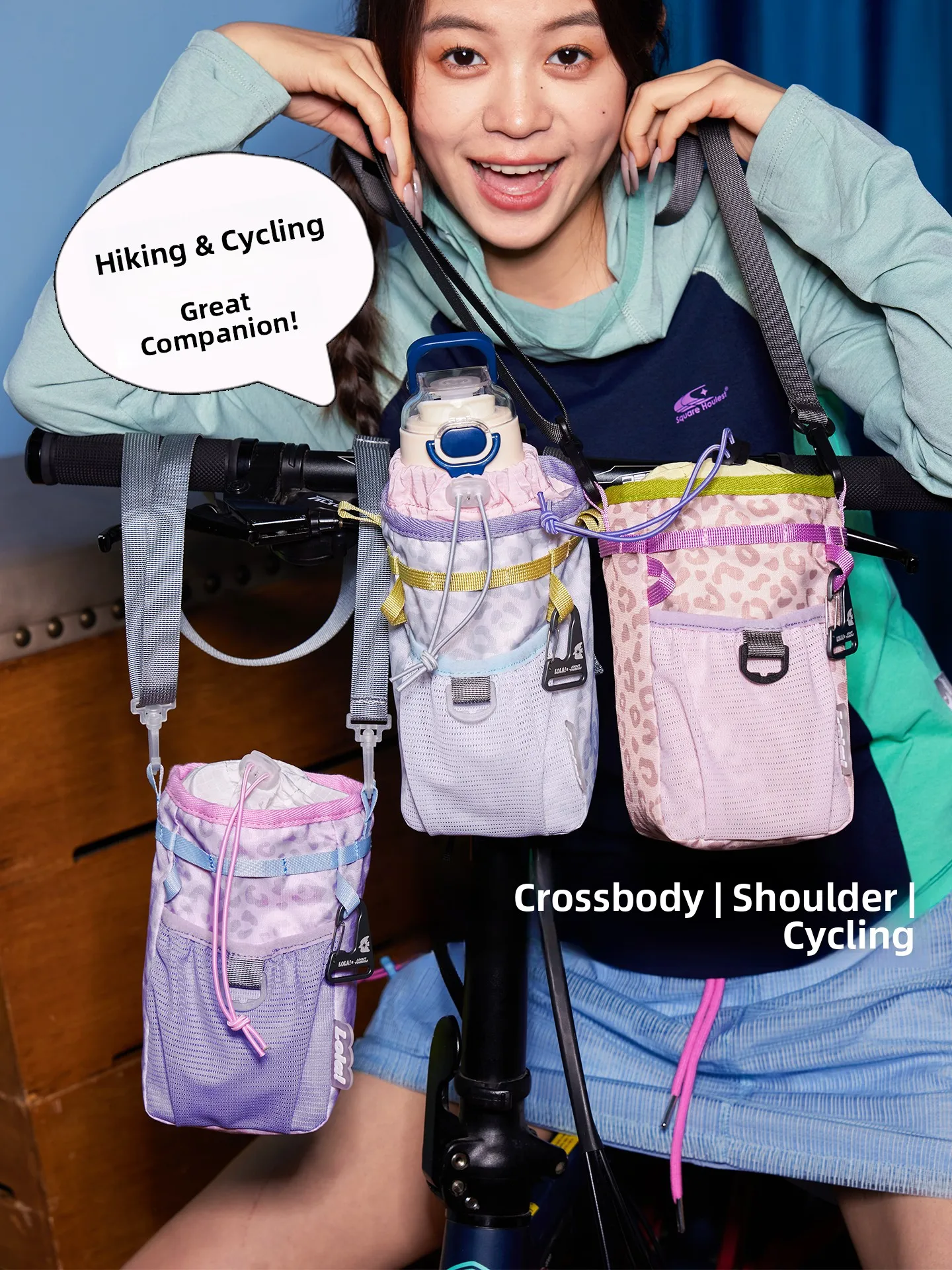 

Design Outdoor Multi-Use Lightweight Crossbody Bicycle Water Bottle Bag Waterproof Polyester Inner Soft Aluminum Hardware