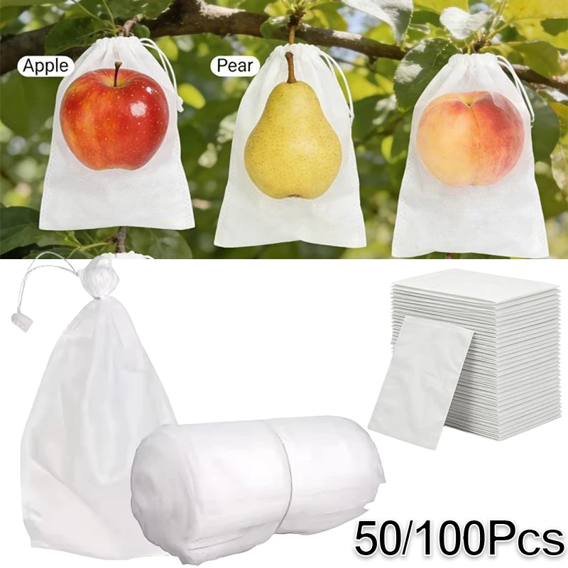 Apple 50/100Pcs Fruit Protection Bags with Drawstring Breathable Mesh Netting Insect Bird Pest Deer Proof Cover for Apple Grape Tree - Aliexpress Deal