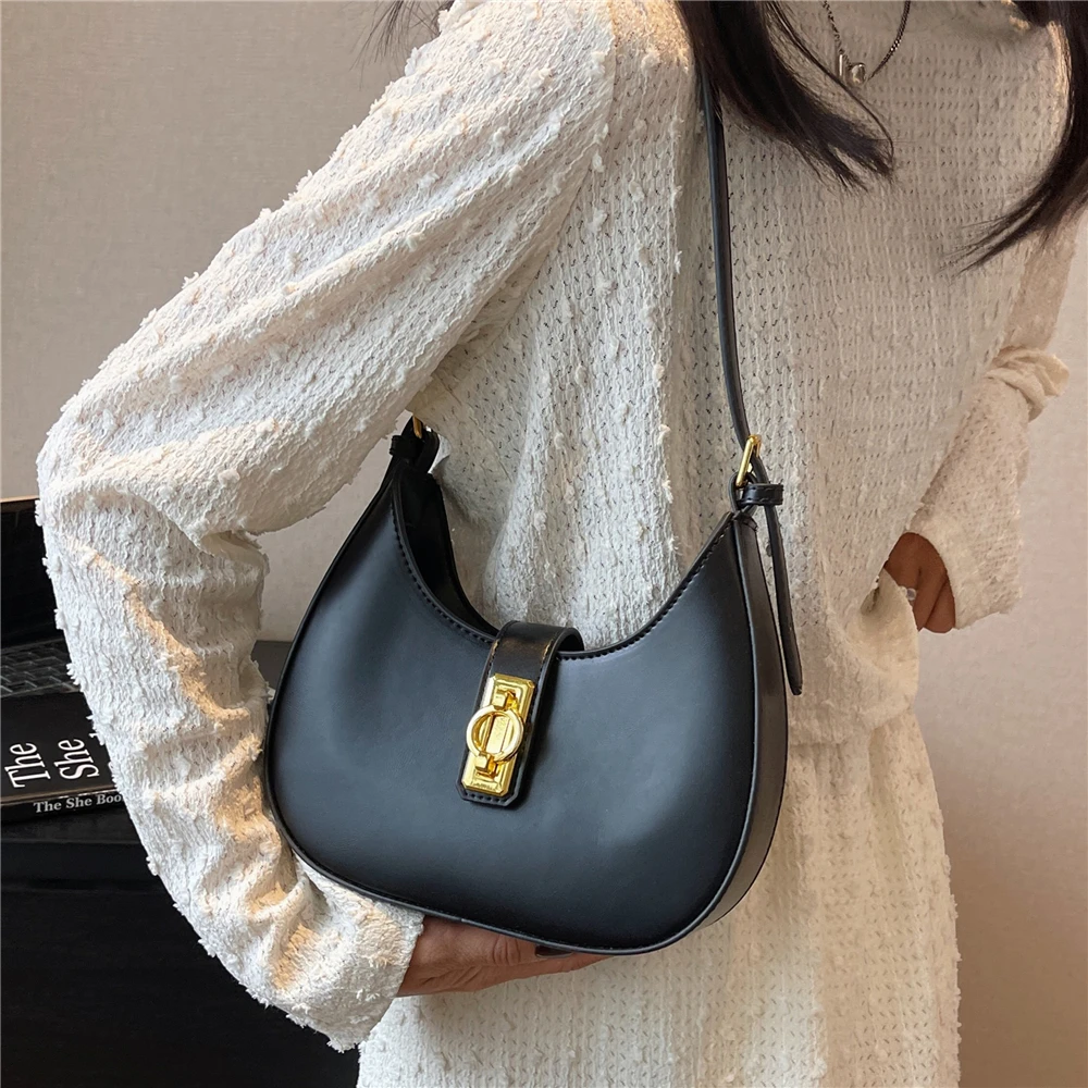 Toptrends Underarm Shoulder Bags For Women Ins 2023 Trend Luxury Designer Half Moon Crossbody Bag PU Leather Handbags And Purses