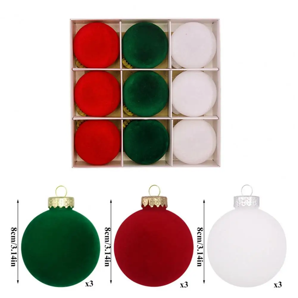 Durable Plastic Christmas Decorations Shatterproof Flocked Christmas Ball Ornaments 9 Pack Soft Texture Classic Style for Tree