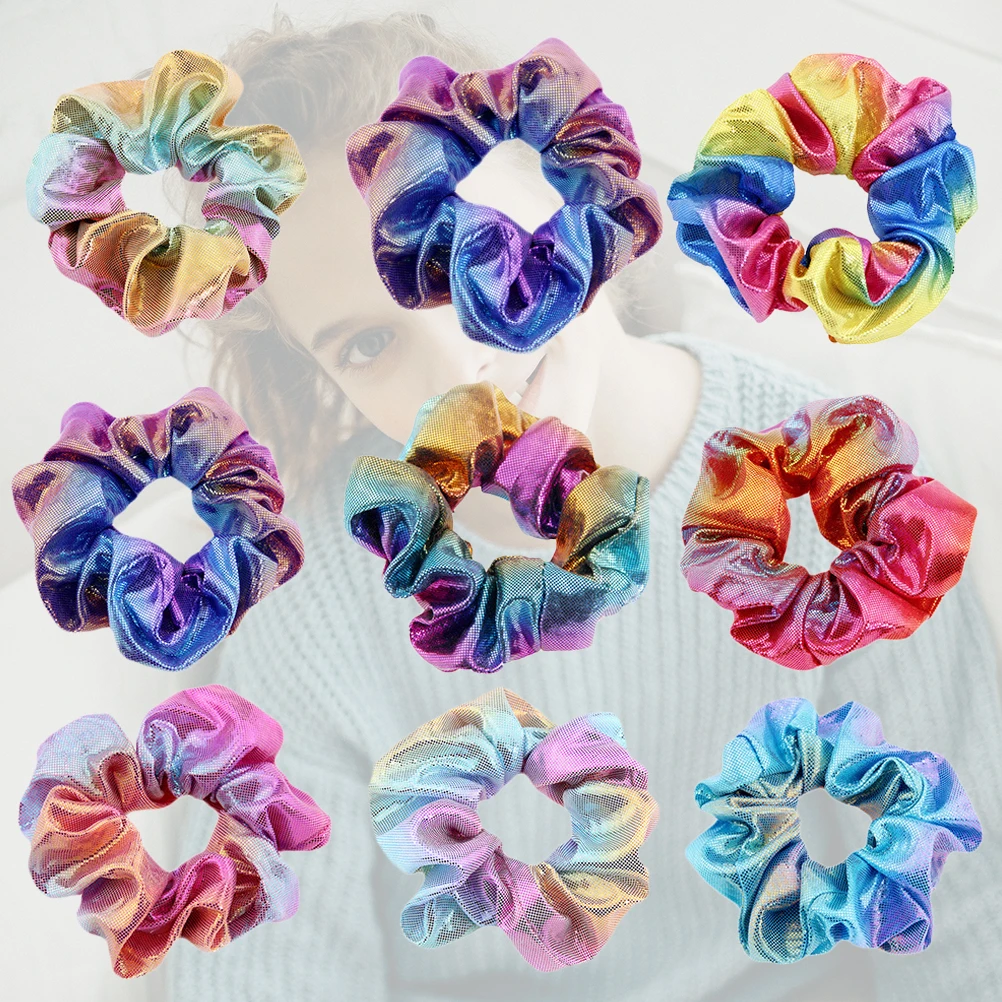 

12 Pcs Shining Hair Ties Ribbon Double Sided Colorful Rings for Women Party Festival Hairstyle Tools Durable Fabric Bright