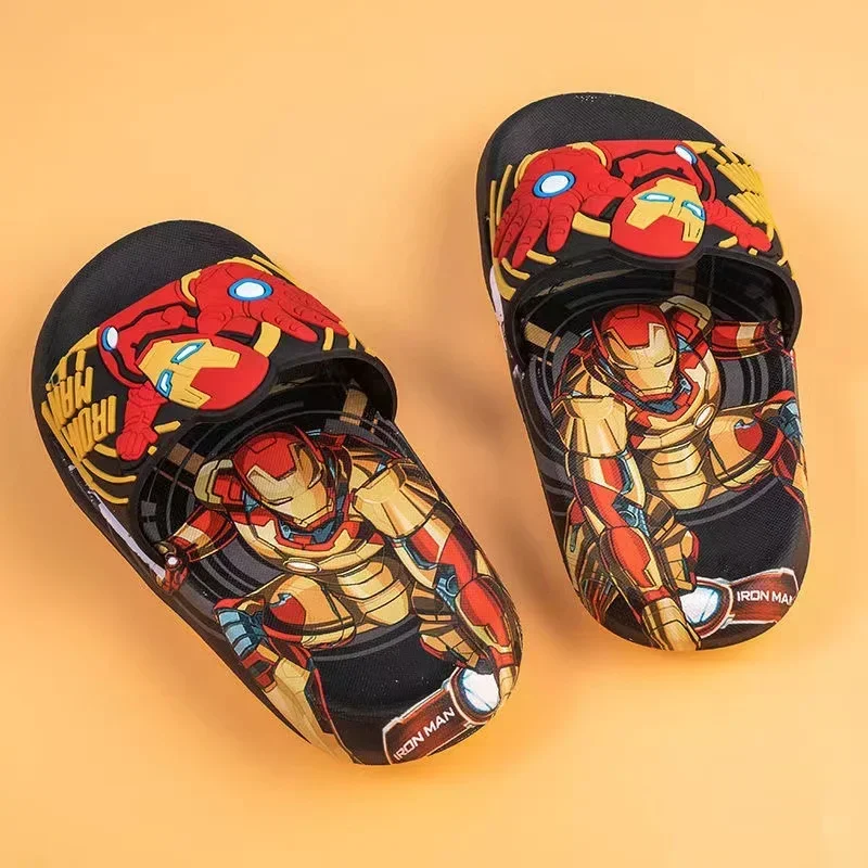 Children Slippers Cartoon Spiderman Iron Man Captain America Baby Boys Girls Flat Kids Beach Home Anti-slip Shoes Inside Outside