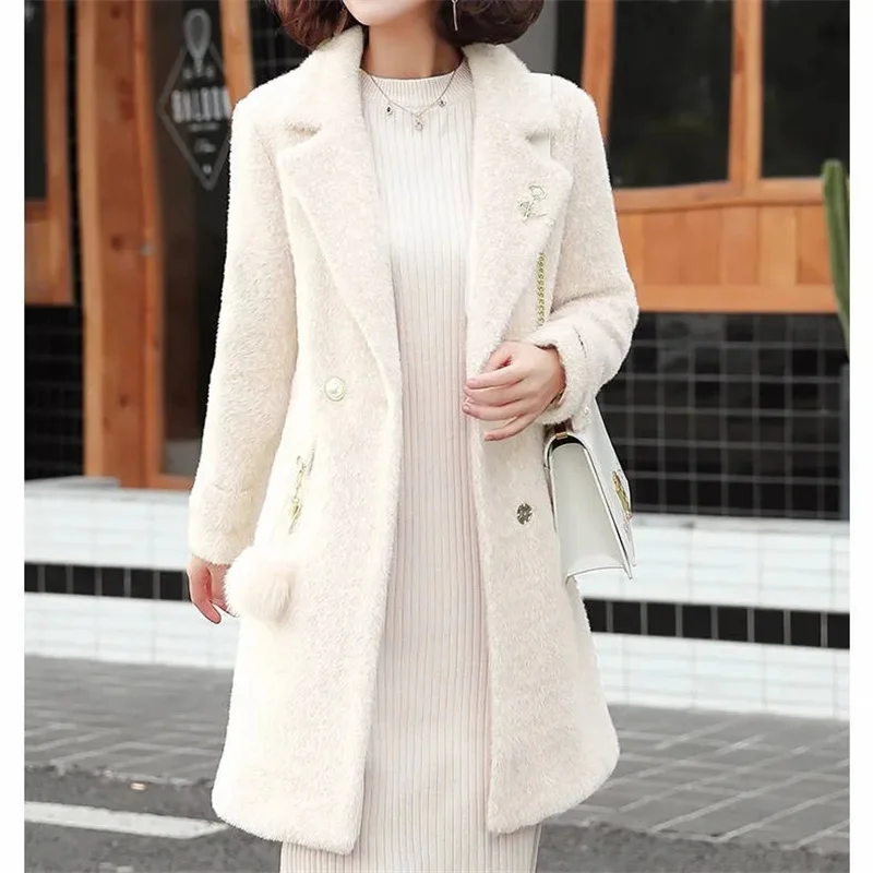 Thickened Imitation Mink Fur Coat Women 2023 New Winter Coat Fitting Over The Knee Medium Length Golden Mink Fur Outwear Female