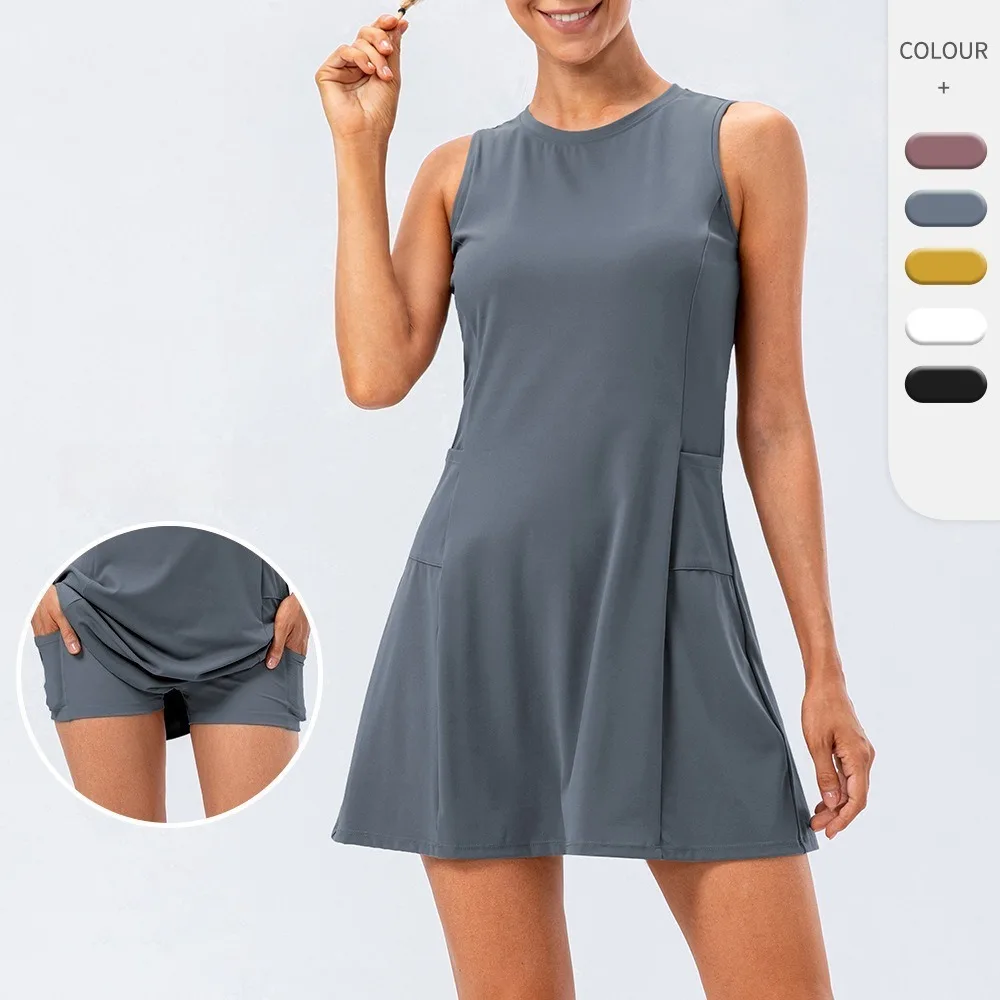 

Women Tennis Dress with Built-in Shorts Anti-Exposure Athletic Golf Skort Fitness Workout Sports Skirt Set
