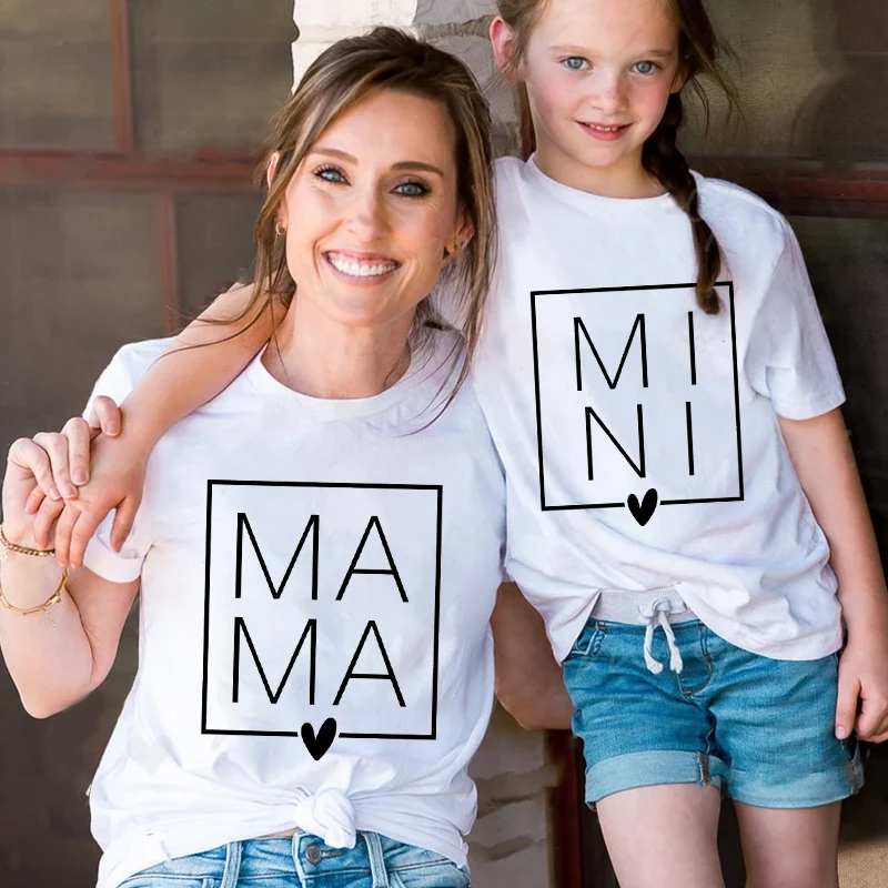 MAMA MINI Creative T Shirt New Matching Family Outfits Short Sleeve Women and Kids T-shirt Family Look Mom and Daughter Matching