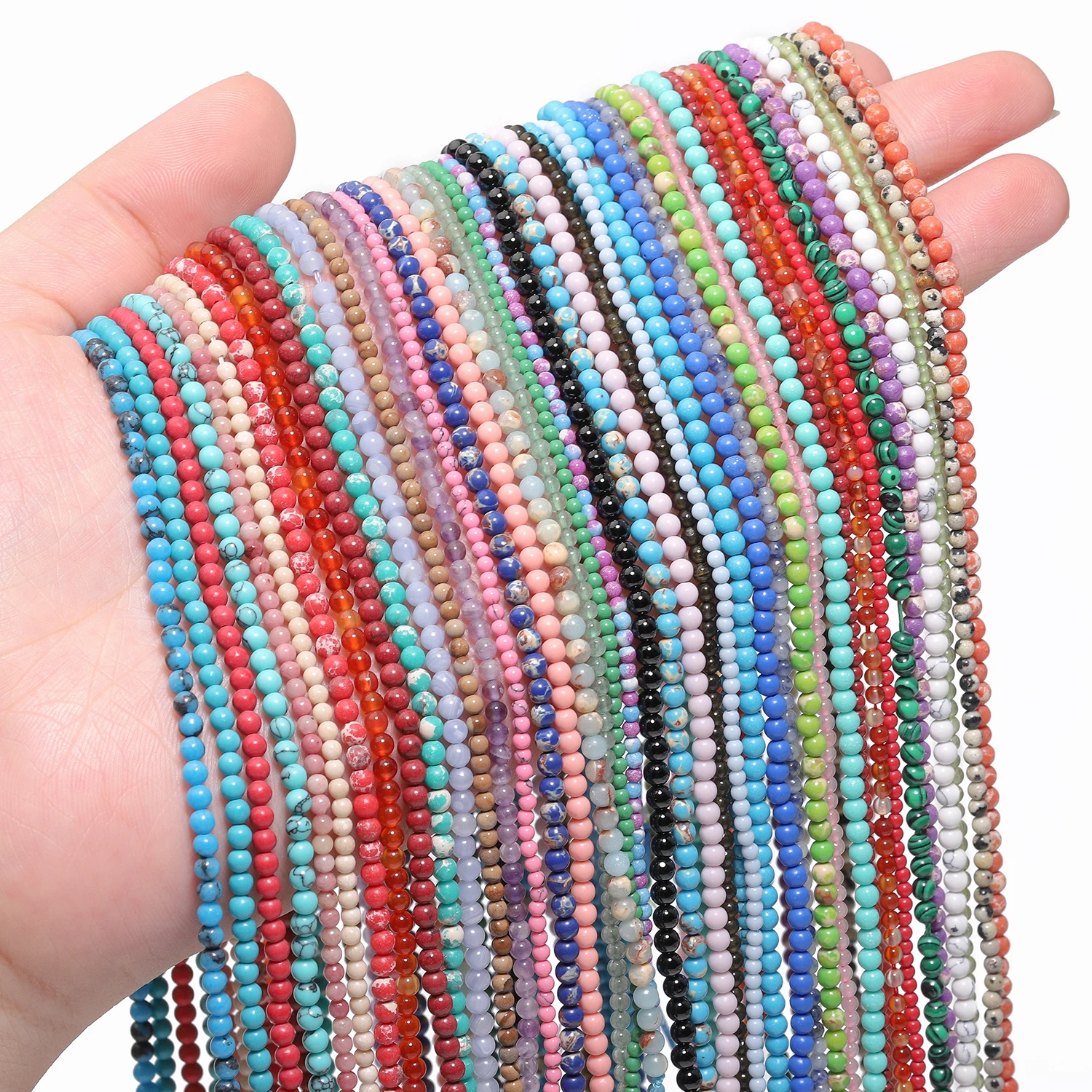 2/3 مللي متر الحجر الطبيعي الفيروز الجمشت الدلماسية جاسبر الجزع الخرز الجولة صغيرة فضفاض الخرز لصنع المجوهرات أساور يدوية 15'' #2