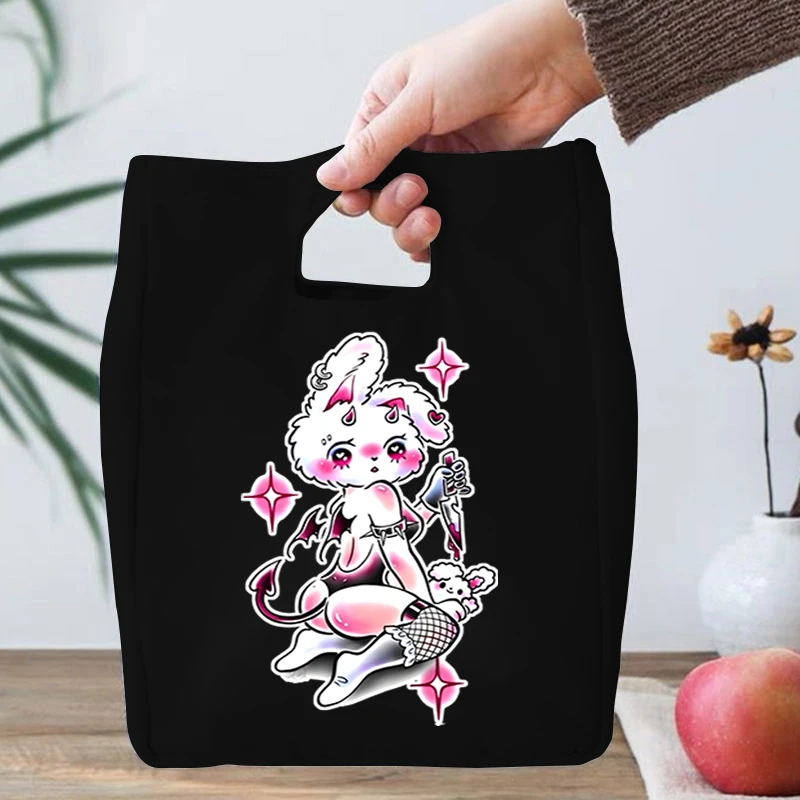 Gothic Horror Cat Funny Thermal Lunch Bags for Women Kids School Office Bento Food Storage Insulation Fashion Portable Lunch Bag