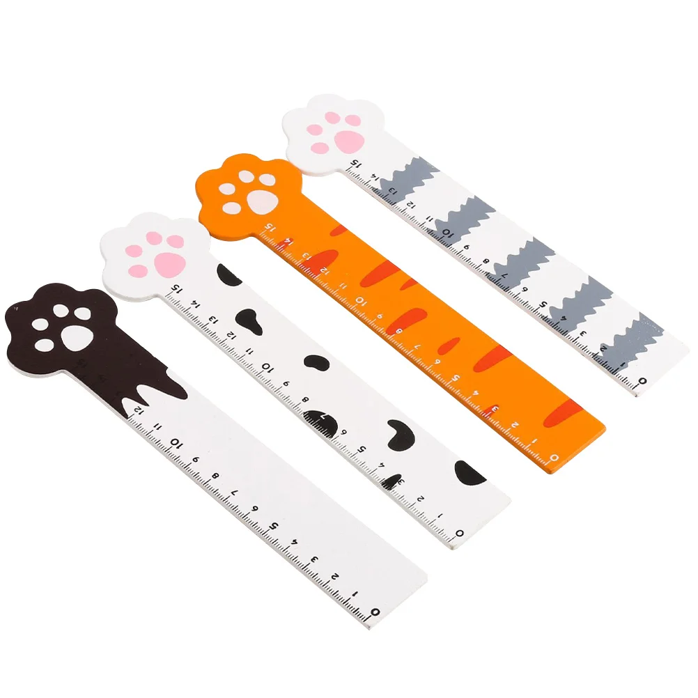 

4 Pcs Ruler Adorable Wood Rulers Multi-function Student Bookmarks Household Kids Gift Wooden Painting Child