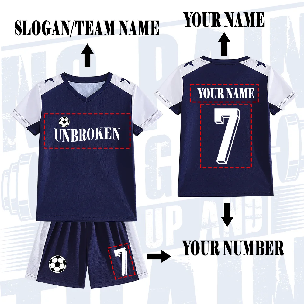 Set Soccer Jersey Kids Dark Blue Custom/Diy Name Number Team Name Children Football Practice Game Uniforms Quick-dry Breathable