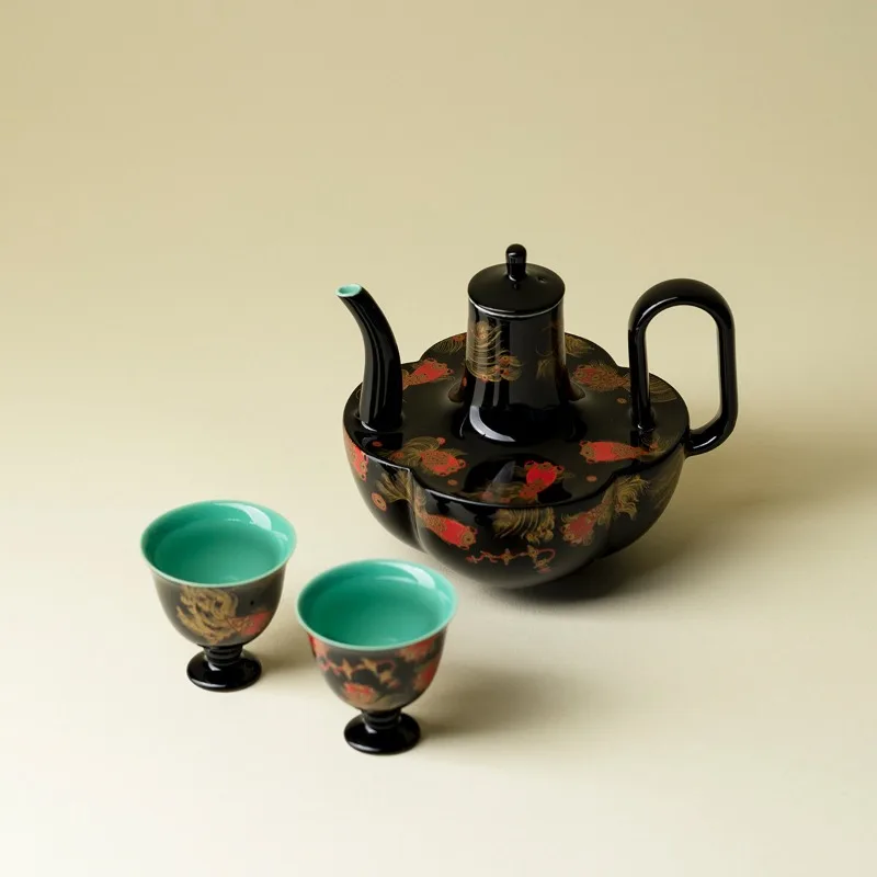 Style Fish Jumping Wine Set High-end Turquoise Green Chinese Wine Jug Cup Set Holiday Gifts To Entertain Guests