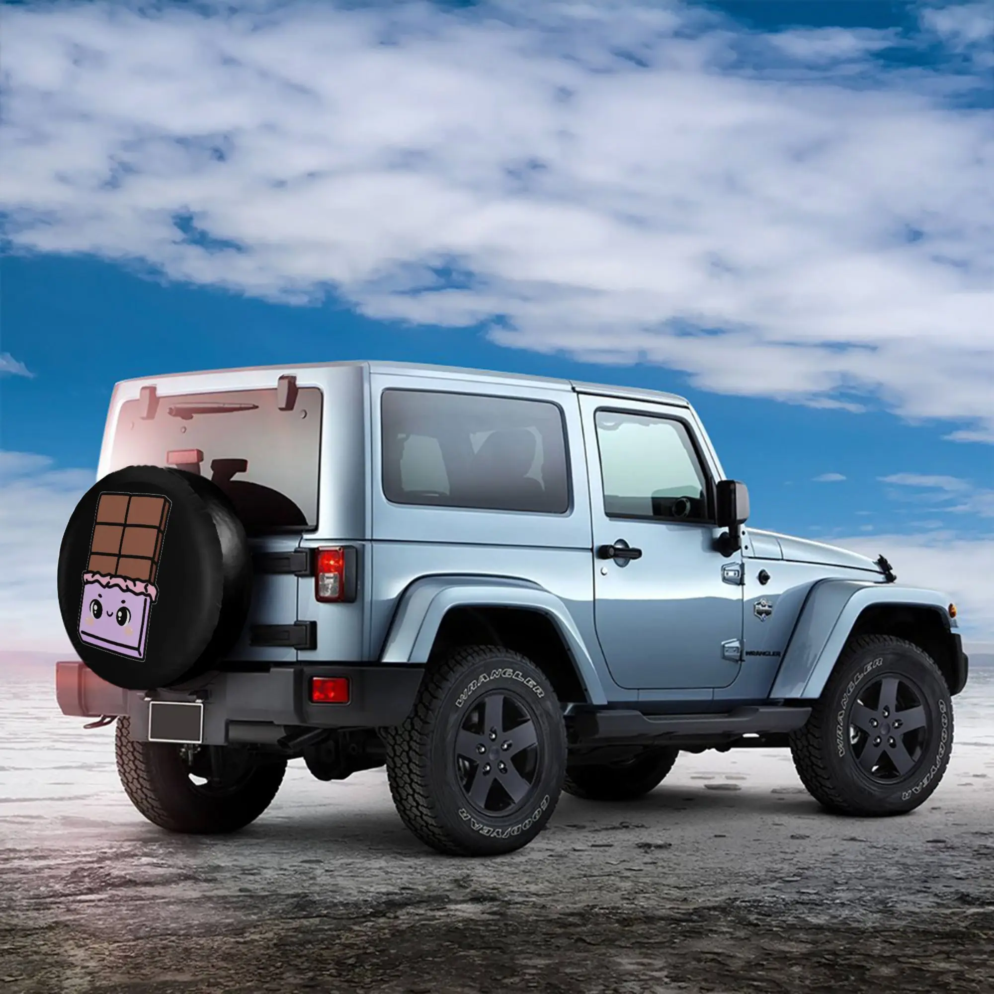 1pc Cartoon Chocolate Print Car Spare Tire Protection Cover | Suitable For 14-17 Inch Tires, Polyester Material, Universally App