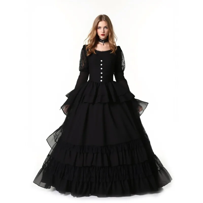 

Medieval Princess Cosplay Costume Gothic Waist Belt Lace Ruffle Dress Carnival Theme Party Role Playing Outfits for Adult Women