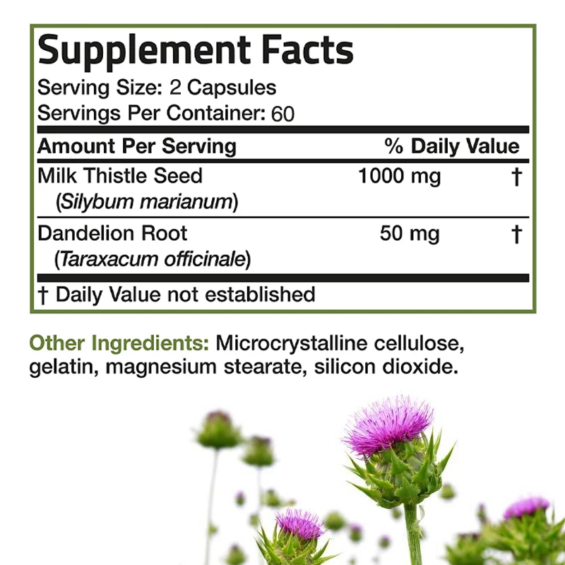 Premium Milk Thistle Supplement 1000mg Silymarin and Dandelion Root for Healthy Liver Function Detox Formula